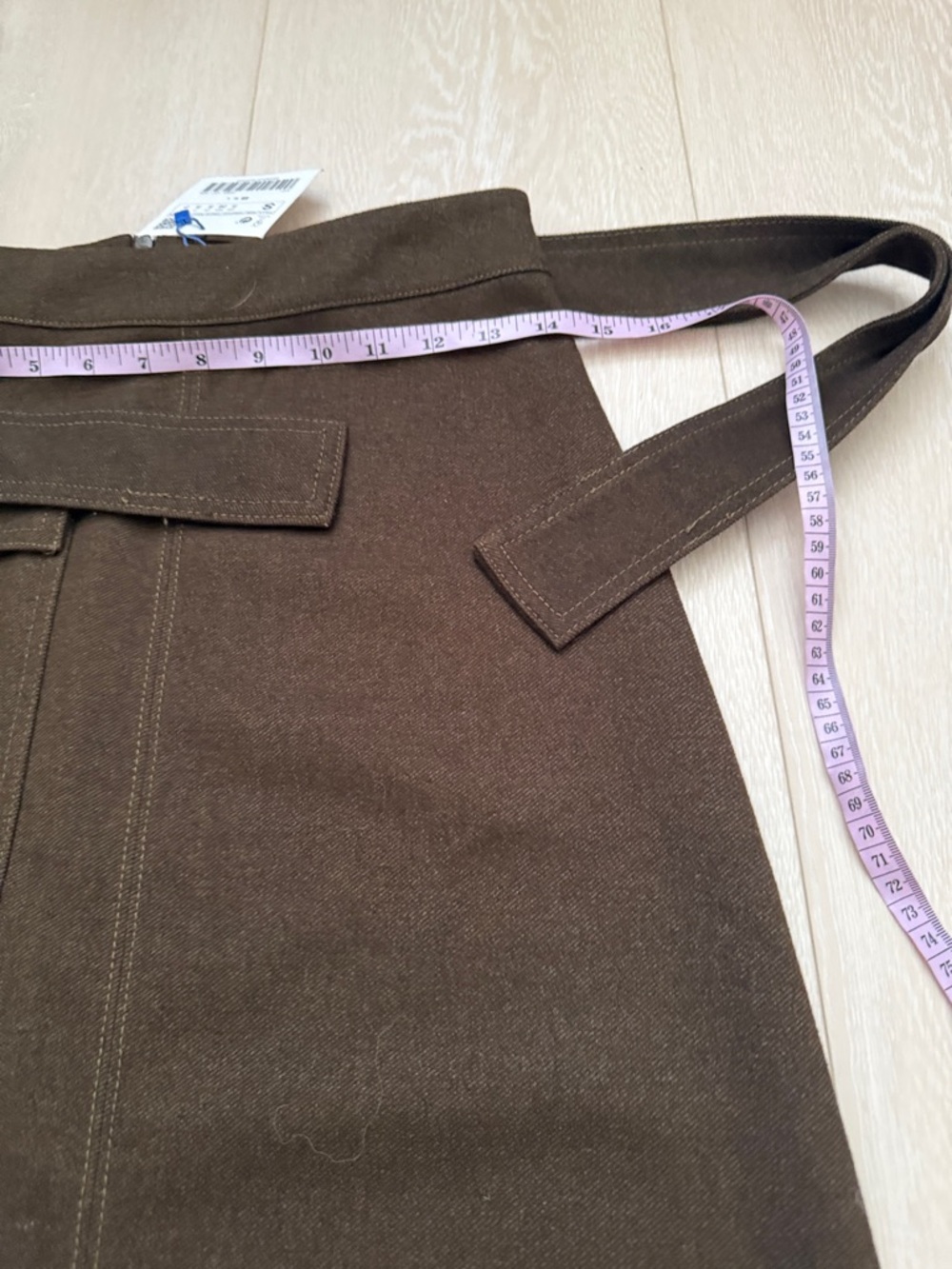 Zara Olive Green Brown Midi Skirt with Tie Belt - Picture 6 of 8